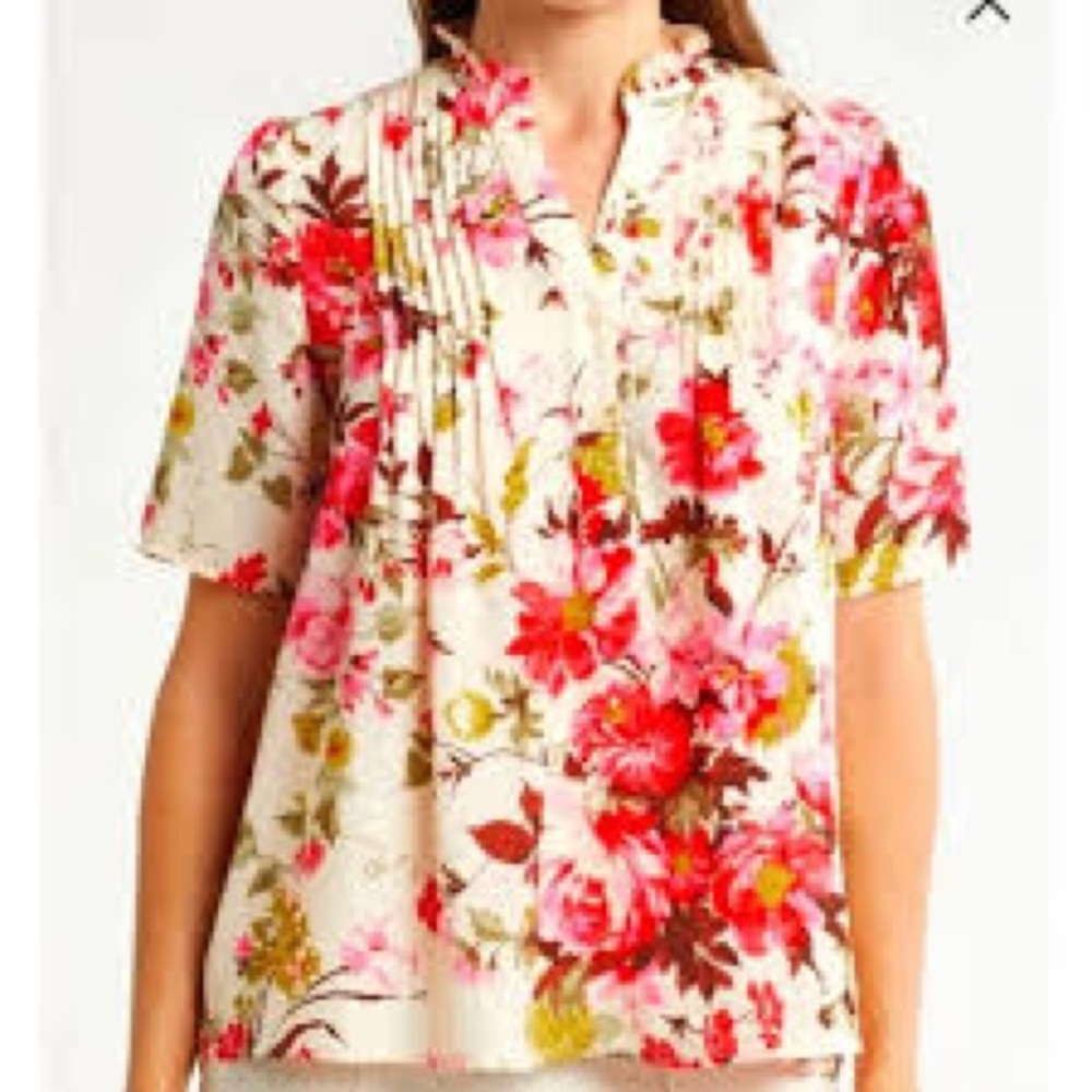 T Tahari Floral Blouse‎ in Pink and Green Size XS Petite Like New